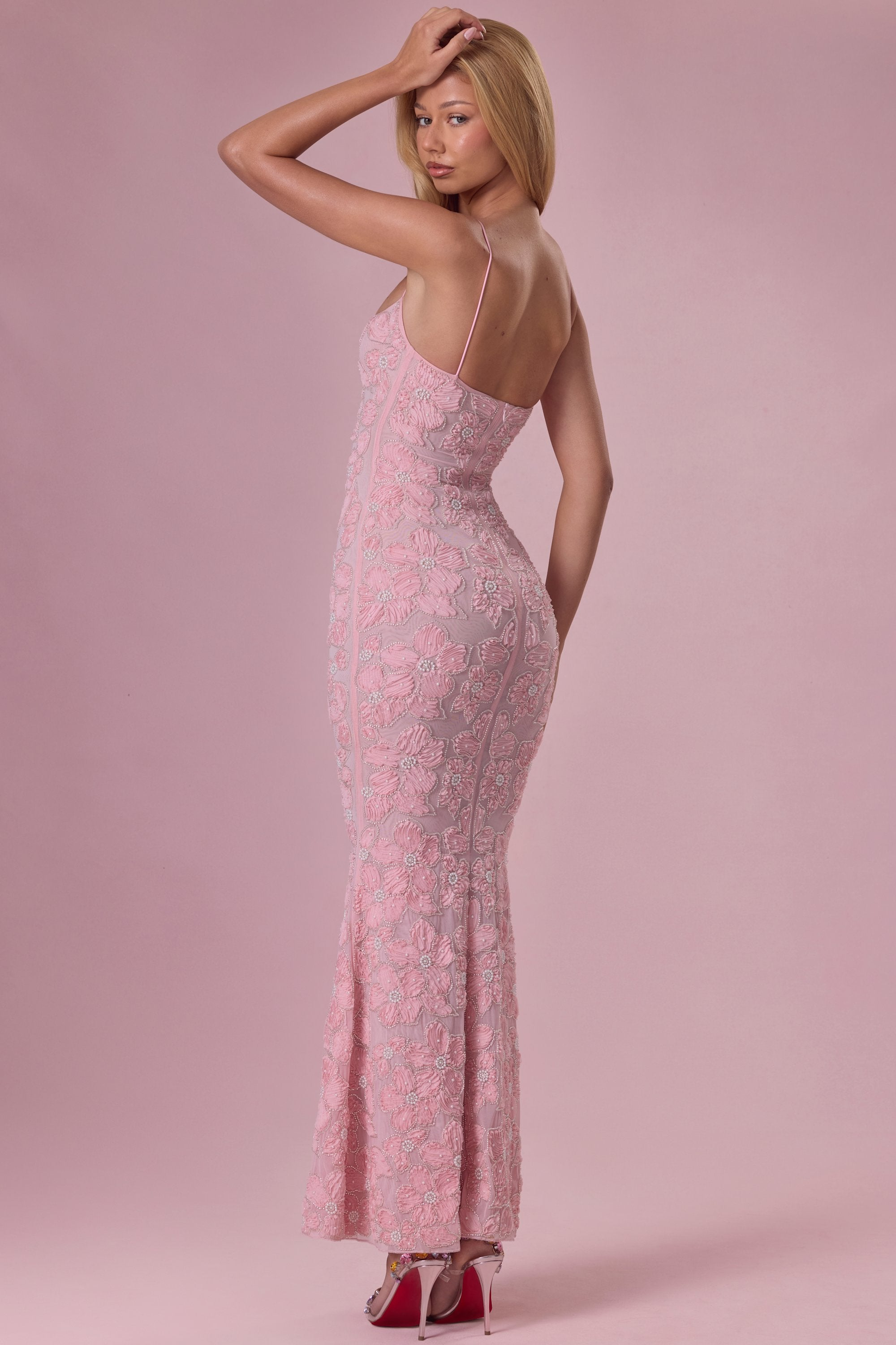 Embellished Square Neck Maxi Dress in Sky