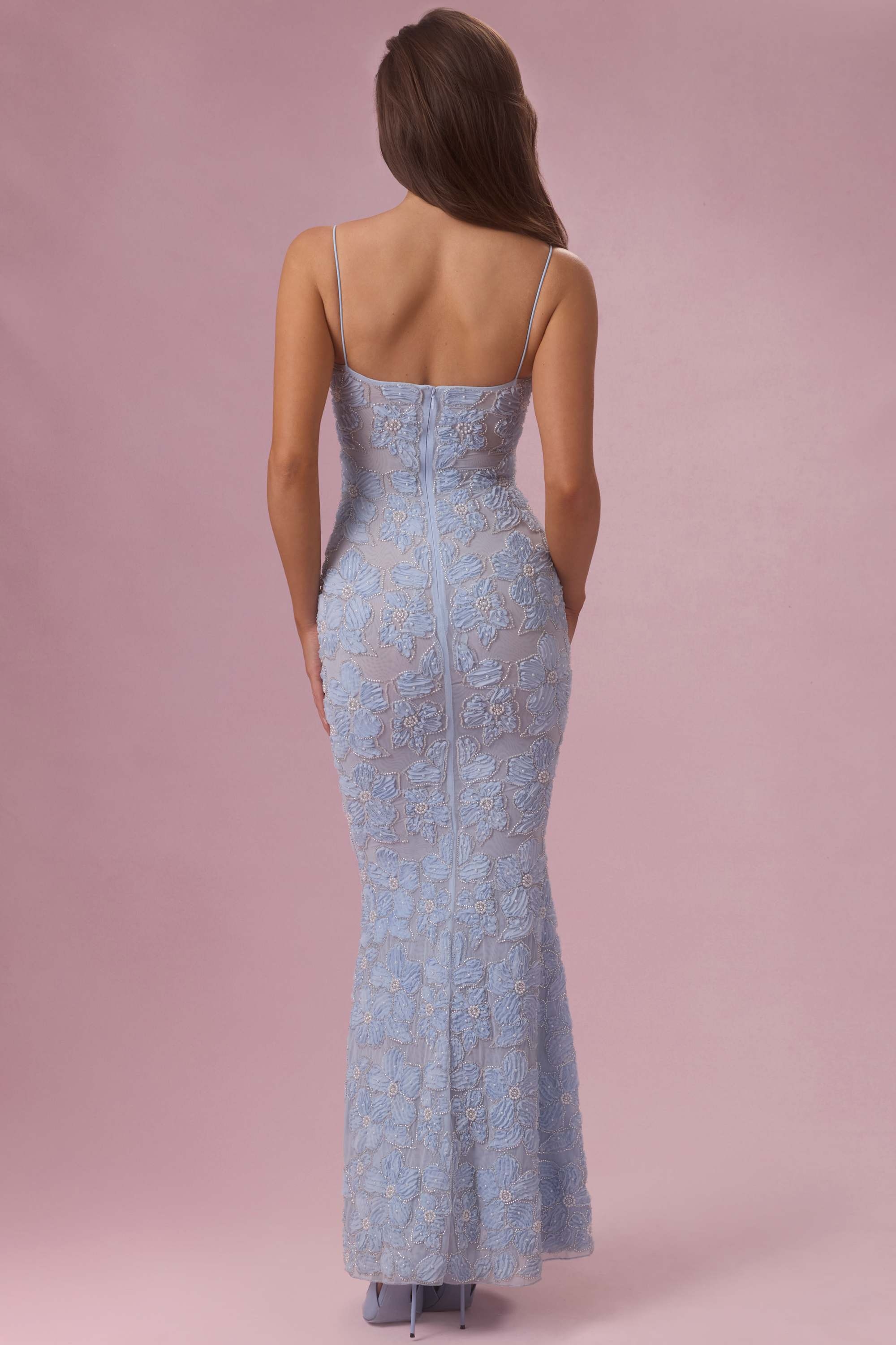 Embellished Square Neck Maxi Dress in Sky