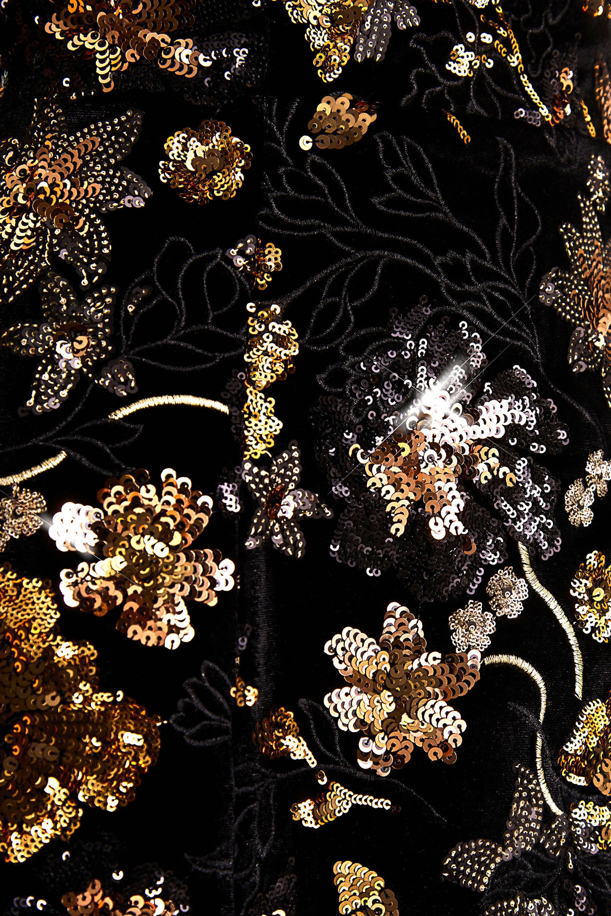 Valeri | Black Velvet Bandeau Mini Dress With Bronze Floral Sequin
