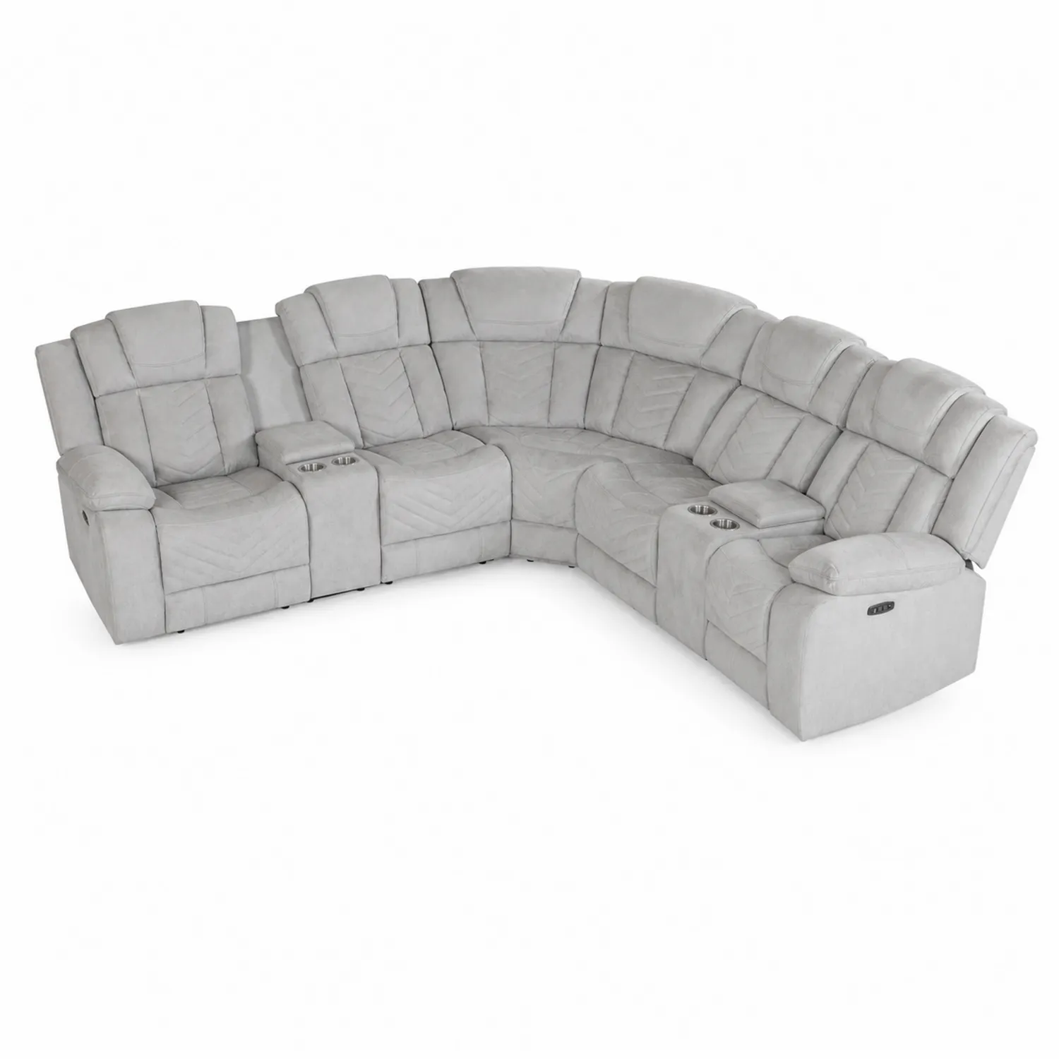 Sofa modułowa narożna z miejscami na kubki, regulacją, mikrofibra, jasnoszara