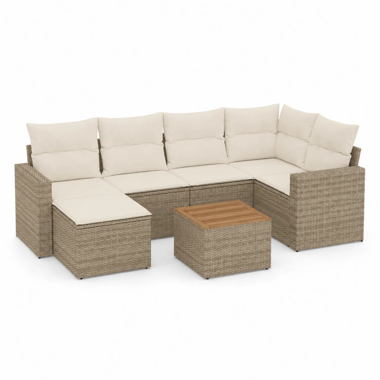 Zestaw Narożny Sofa z Technorattanu z Drewna Teakowego Beżowy