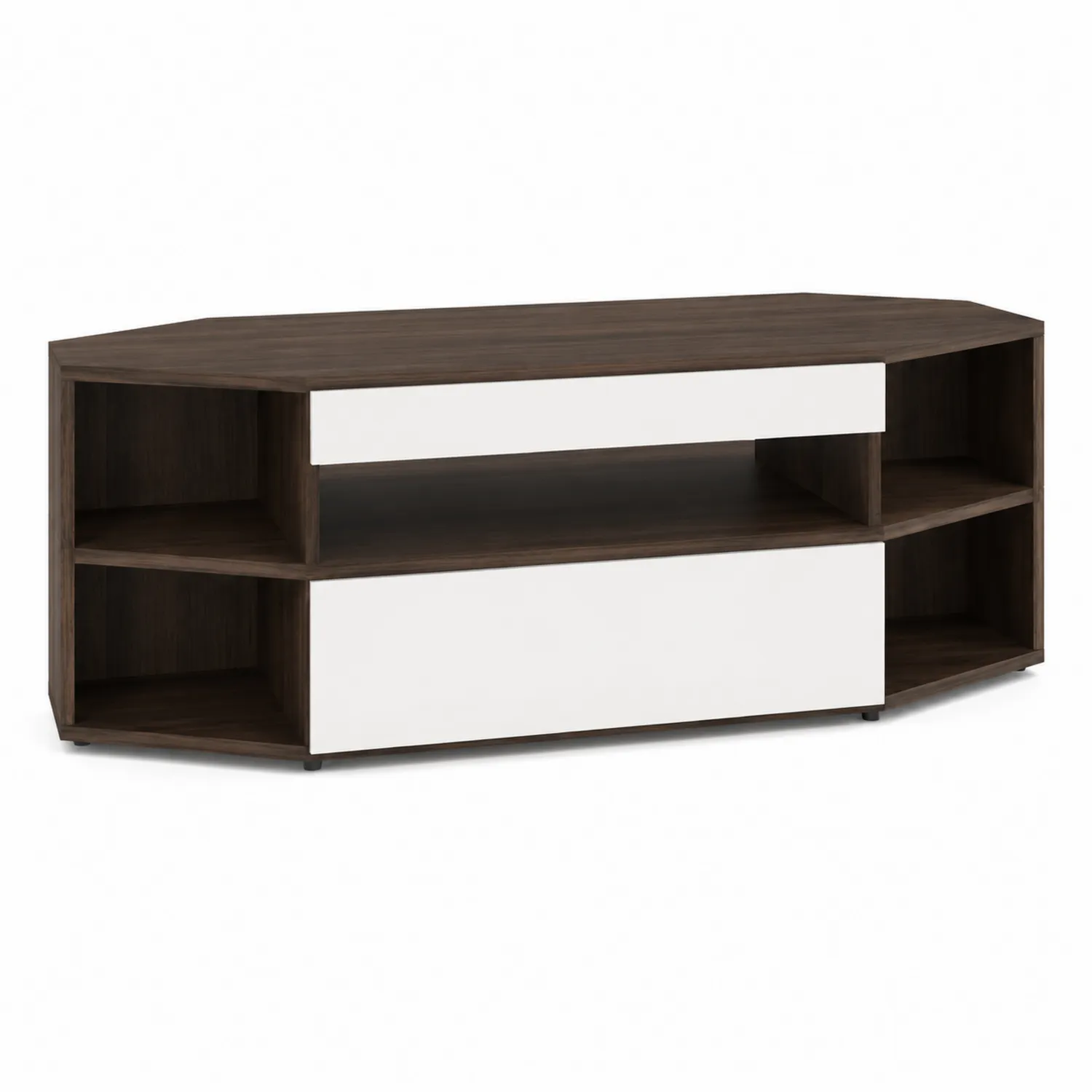 Szafka RTV narożna z płyty MDF i laminatu 120x45x60 cm Biały/Brązowy
