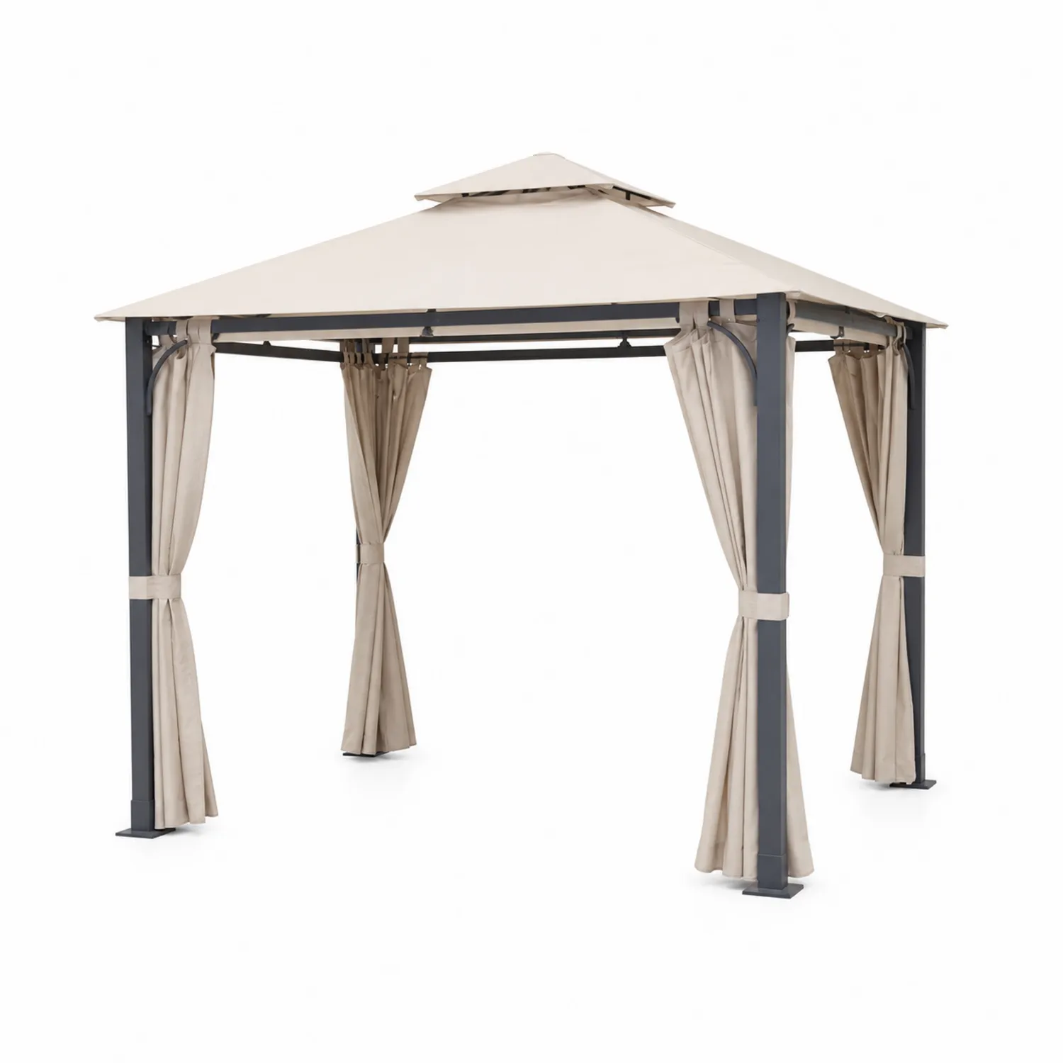 Pawilon ogrodowy metalowy 300x300 cm beżowy z zasłonami