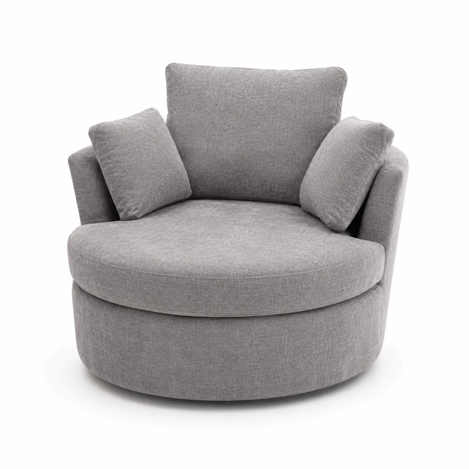 Okrągła Szara Sofa Tapicerowana z Tkaniny i Pianki