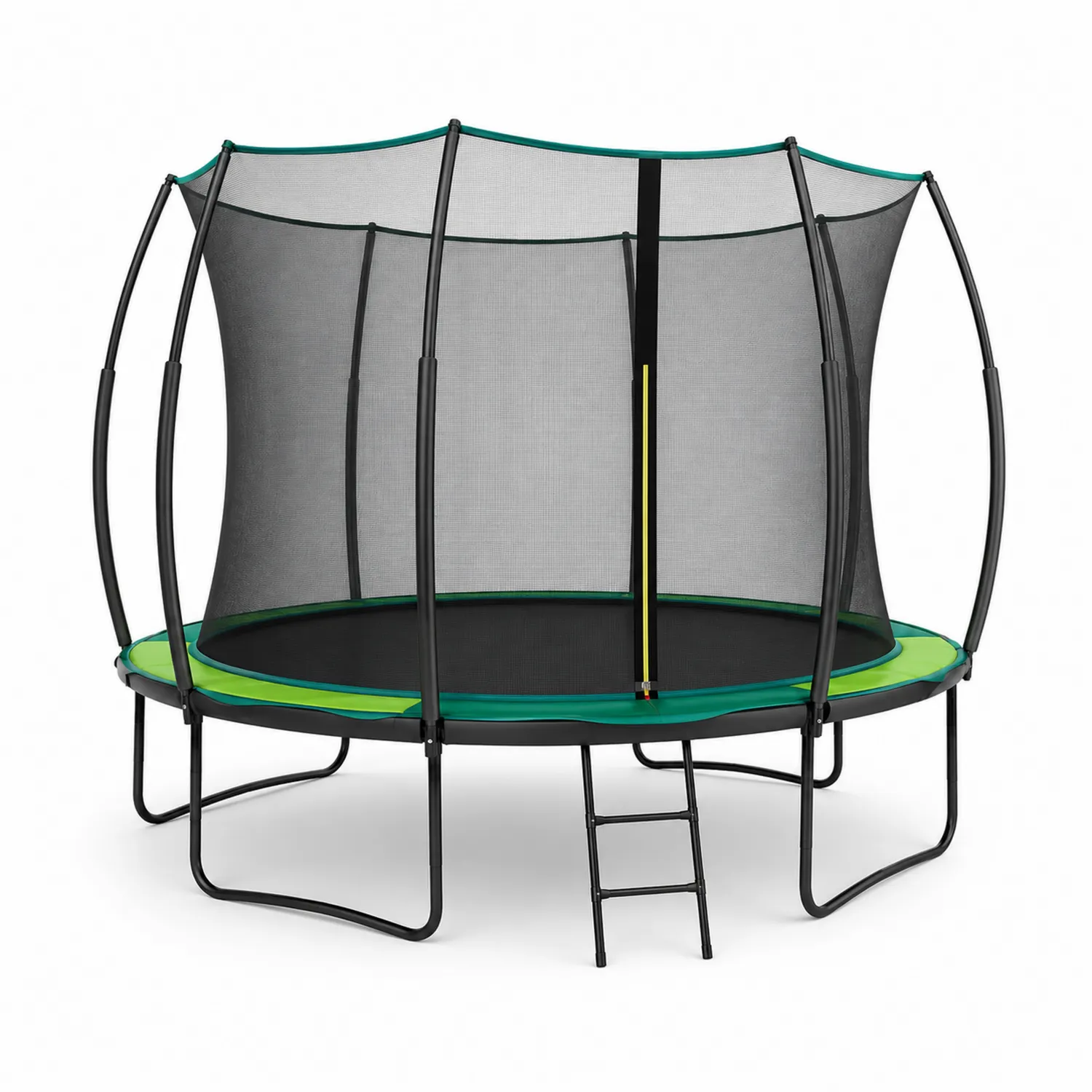Trampolina ogrodowa okrągła 366 cm z siatką i drabinką stalowa czarna/zielona