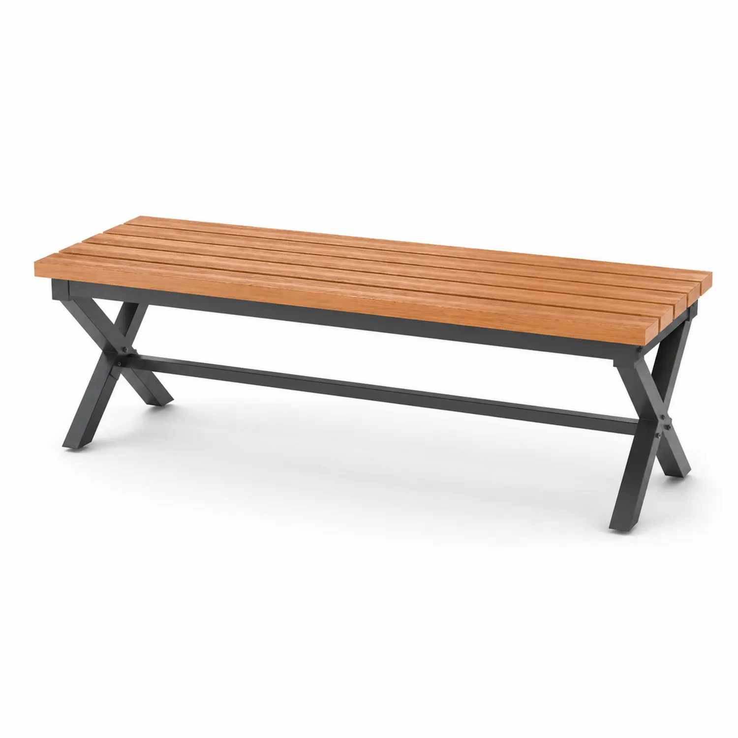 Ławka ogrodowa prostokątna z drewna i metalu 180x40 cm