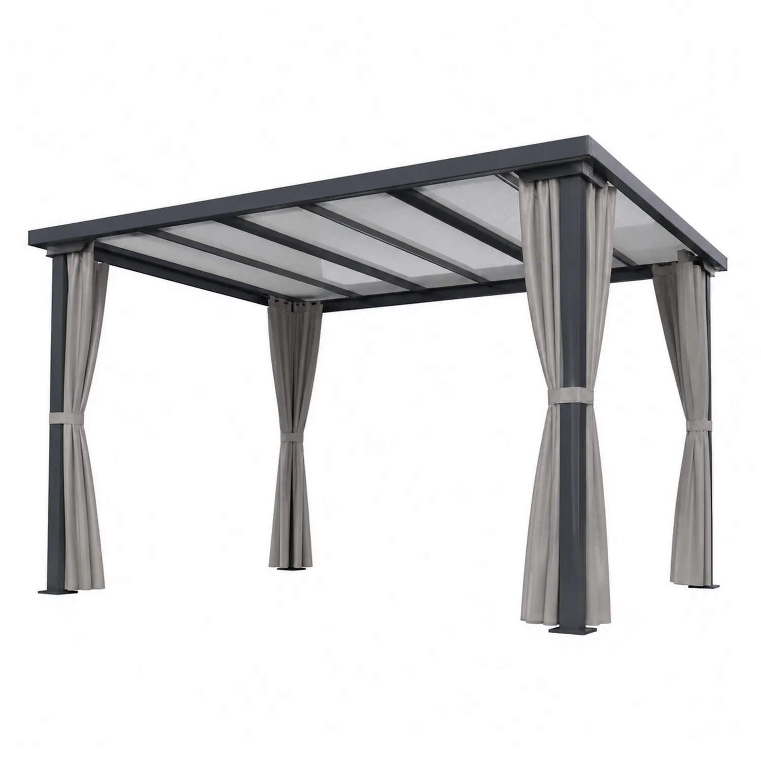 Ogrodowa pergola aluminiowa z poliwęglanu, szare zasłony, 300x400 cm