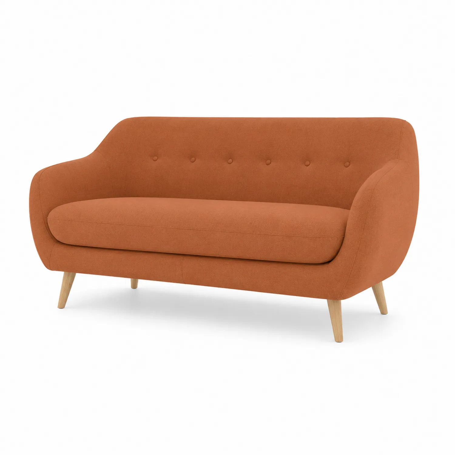 Sofa dwuosobowa z tkaniny z drewnianymi nogami Pomarańczowa