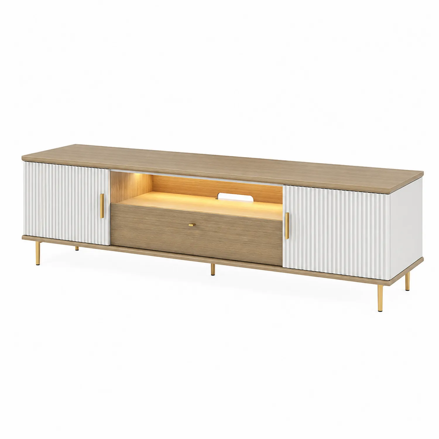 Szafka RTV prostokątna 140x40x50 cm MDF biały i dąb
