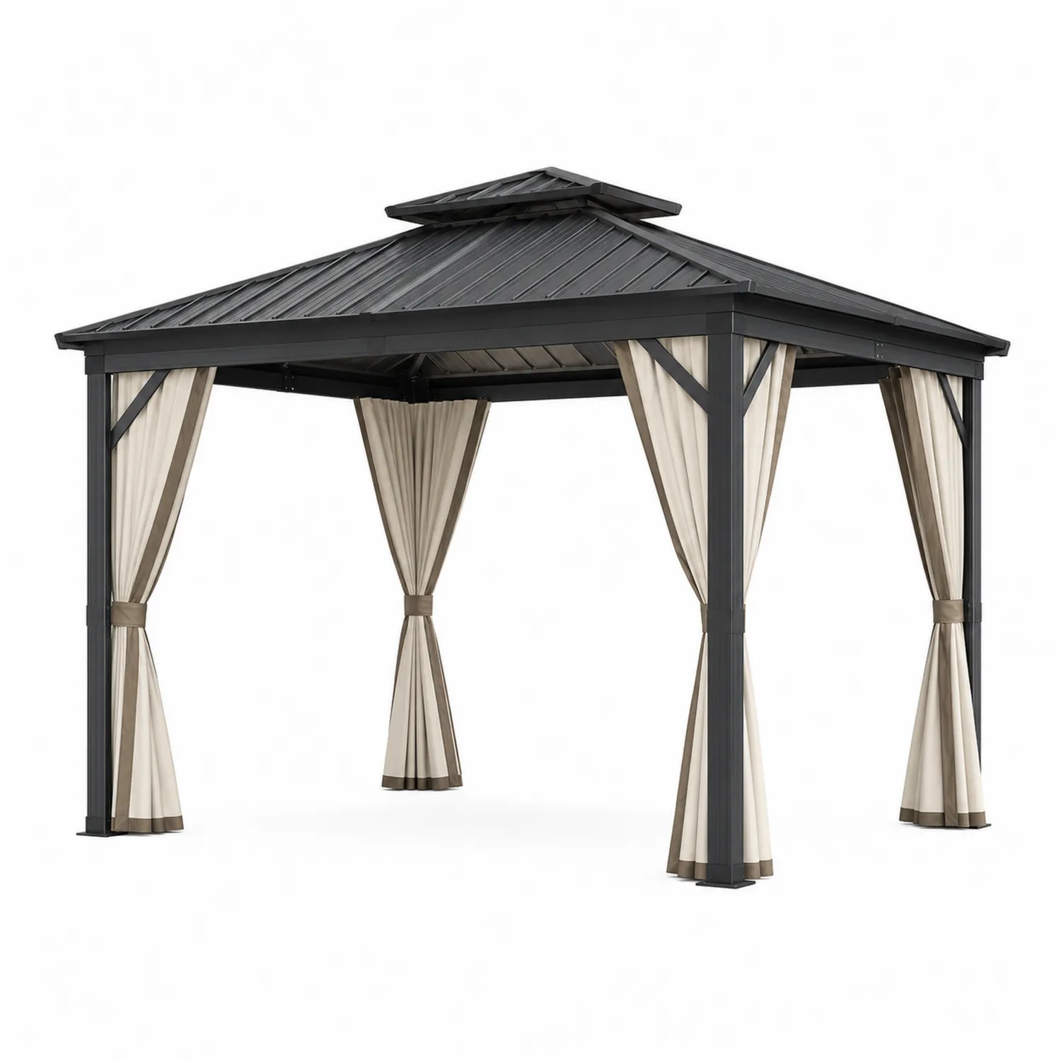 Altana ogrodowa metalowa z blachą 300x300 cm zasłony beżowe