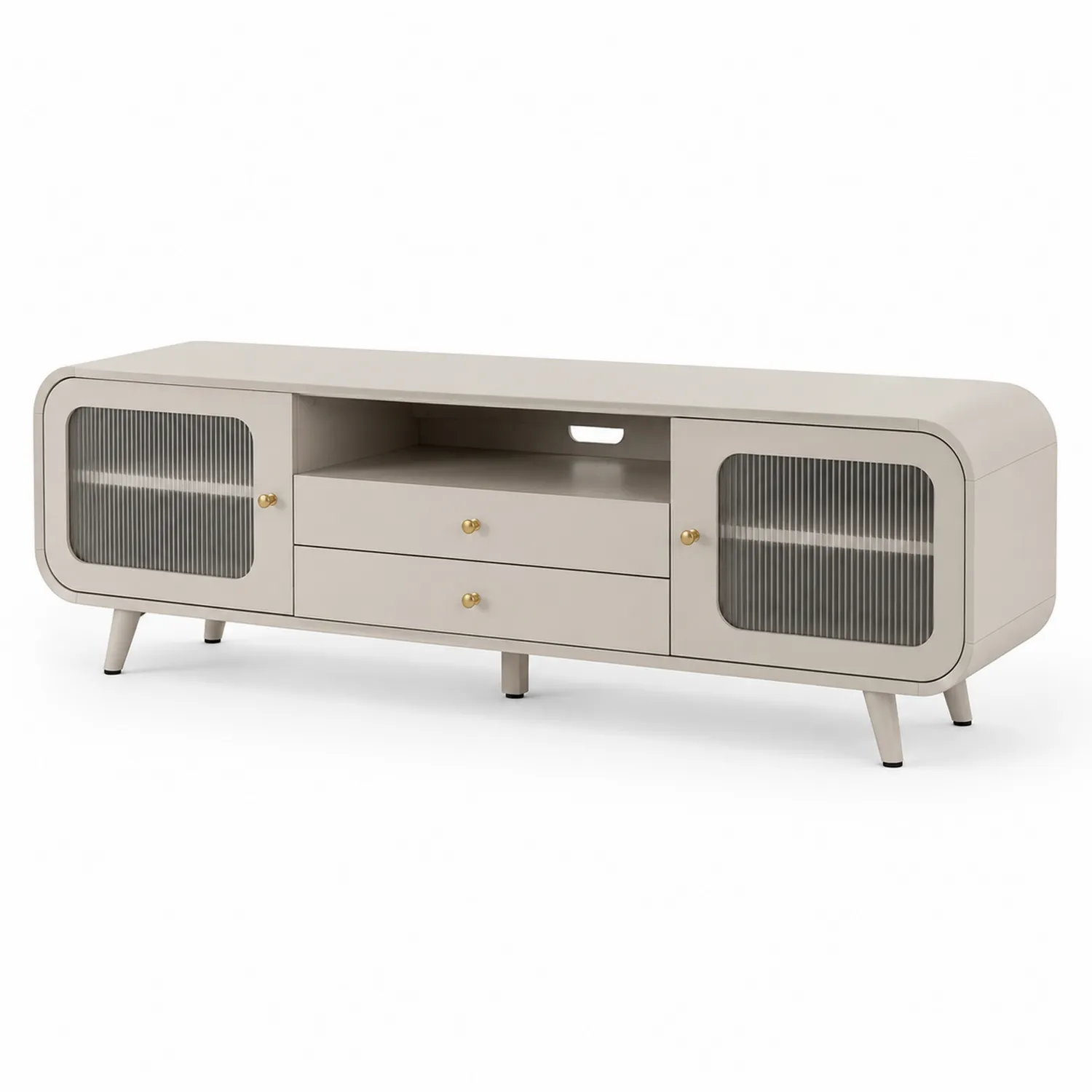 Szafka RTV MDF z Szkłem Hartowanym 180x40x45 cm Beżowa