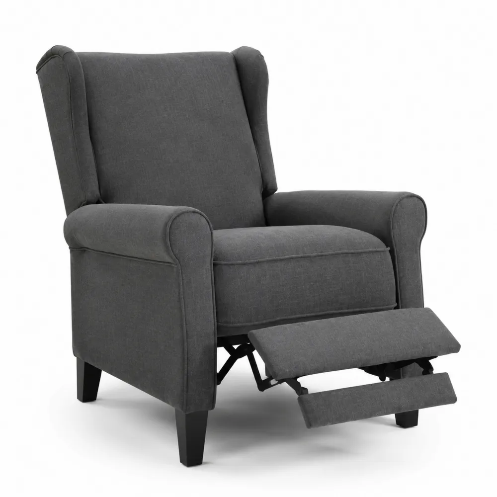 Fauteuil inclinable en bois et polyester avec repose-pieds, Gris-Solvatrinela