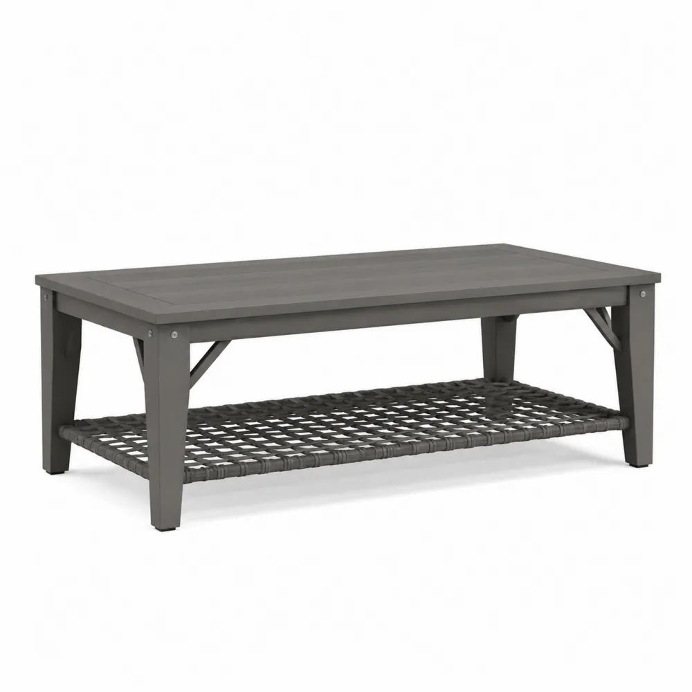Table basse de jardin rectangulaire en aluminium gris avec étagère en PVC-Solvatrinela