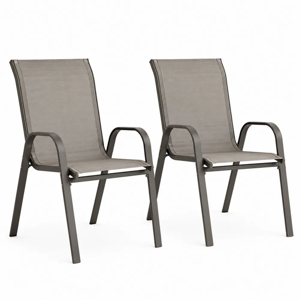 Lot de 2 chaises de jardin en métal et textilène Gris-Solvatrinela