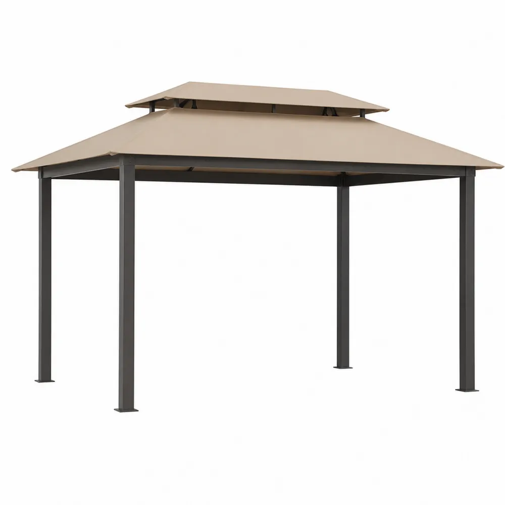 Tonnelle de jardin en métal avec toit double en polyester beige 3x3m-Solvatrinela