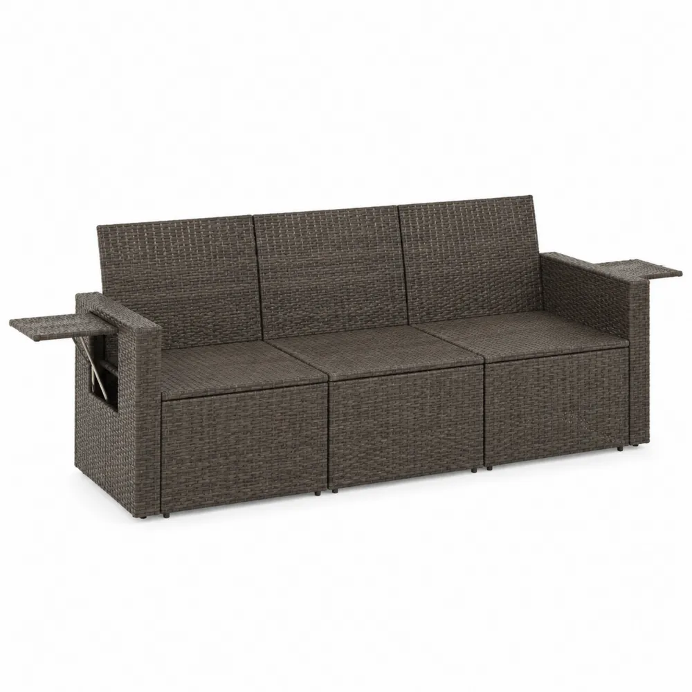 Canapé modulaire en résine tressée avec accoudoirs et tables intégrées 200 cm-Solvatrinela