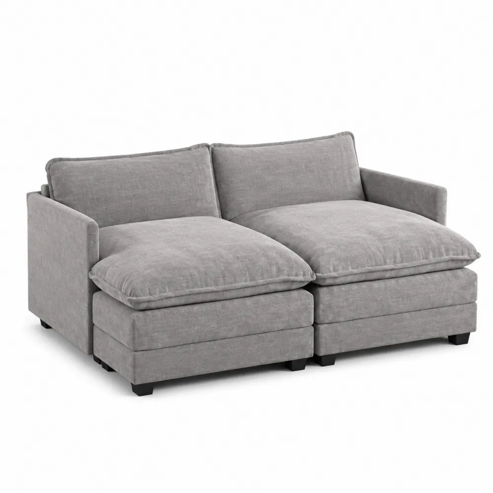 Canapé modulable en tissu polyester gris-Solvatrinela
