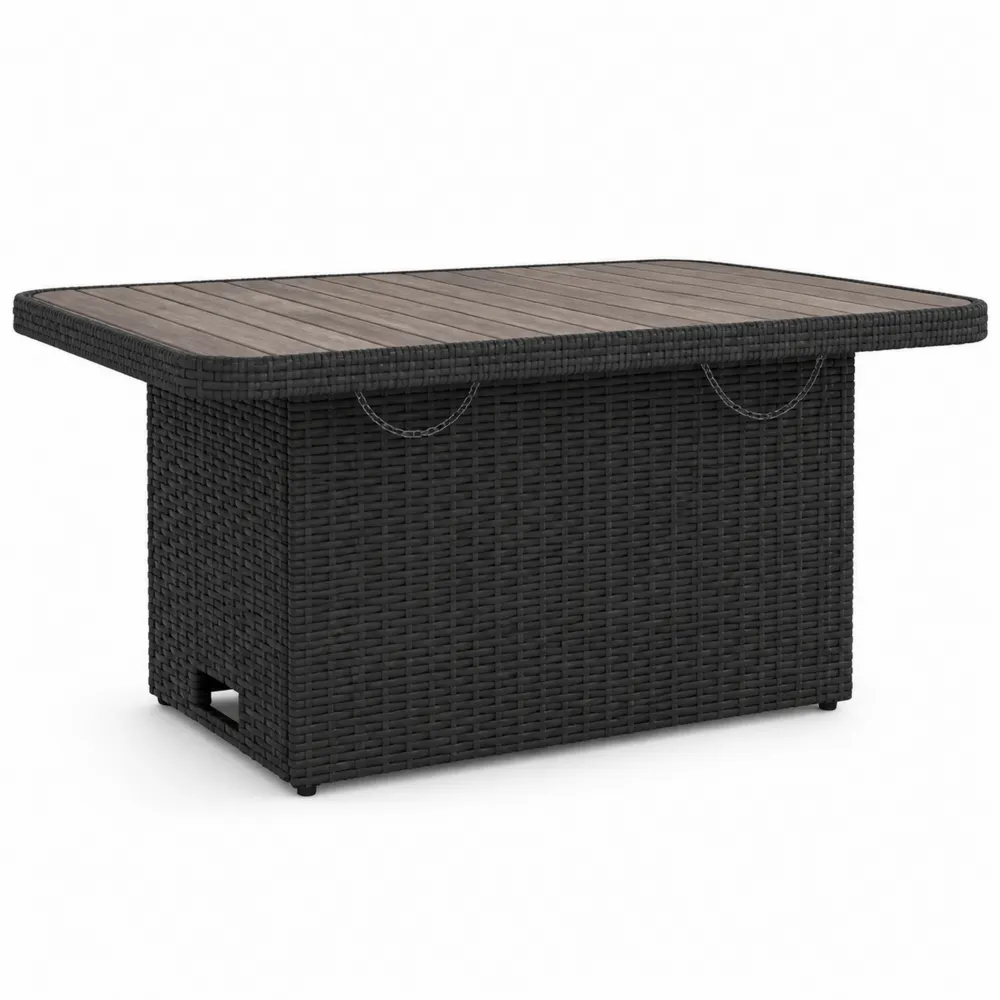 Table de jardin en rotin synthétique Noir avec plateau en bois-Solvatrinela