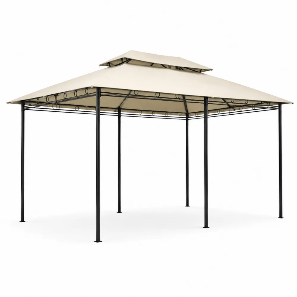 Tonnelle de jardin en métal avec toit en tissu beige 3x3 m-Solvatrinela