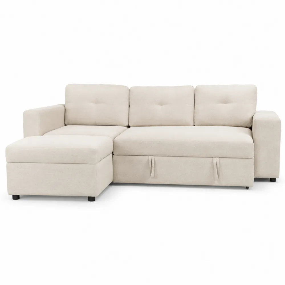 Canapé d'angle réversible en tissu beige avec méridienne et rangement 230 cm-Solvatrinela