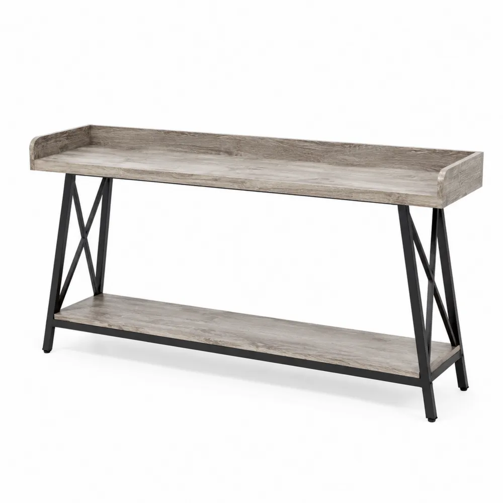 Console en Bois et Métal Gris et Noir 120cm-Solvatrinela