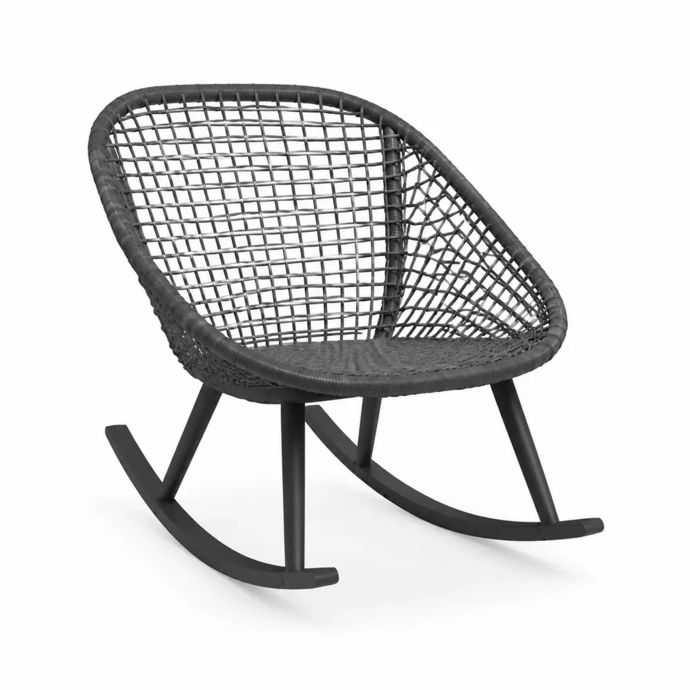 Chaise à bascule en rotin et aluminium Noir-Solvatrinela