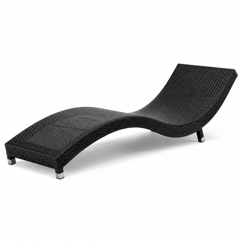 Chaise longue en résine tressée noire extérieure, 196 cm-Solvatrinela