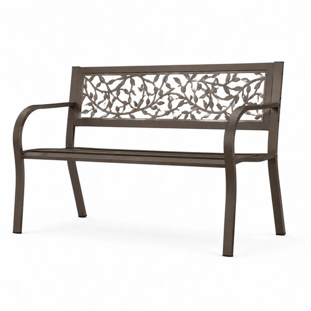 Banc de jardin en métal avec dossier décoratif en motif de branches, 127 cm-Solvatrinela
