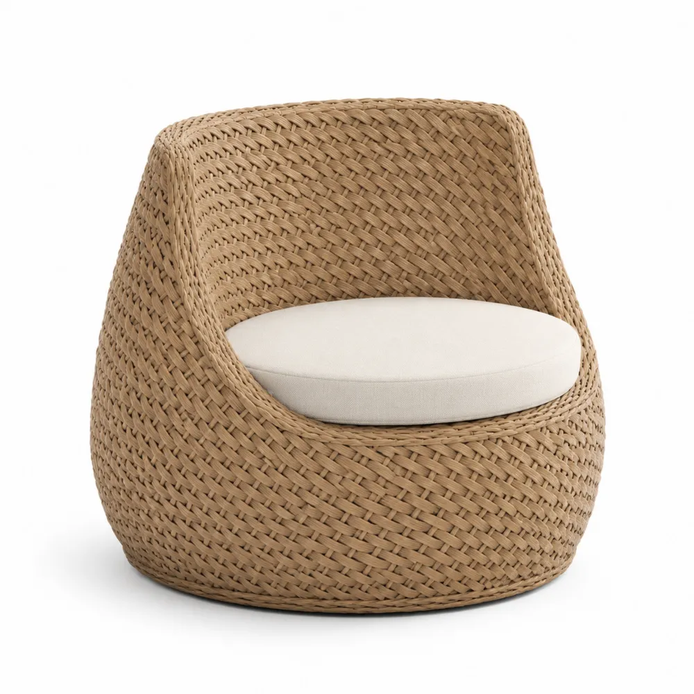 Fauteuil en résine tressée beige avec coussin en polyester-Solvatrinela