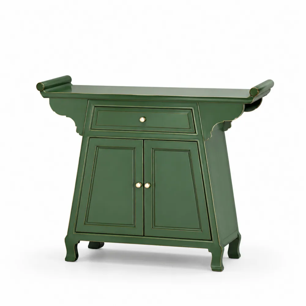 Console en Bois Vert avec Tiroir et Deux Portes-Solvatrinela