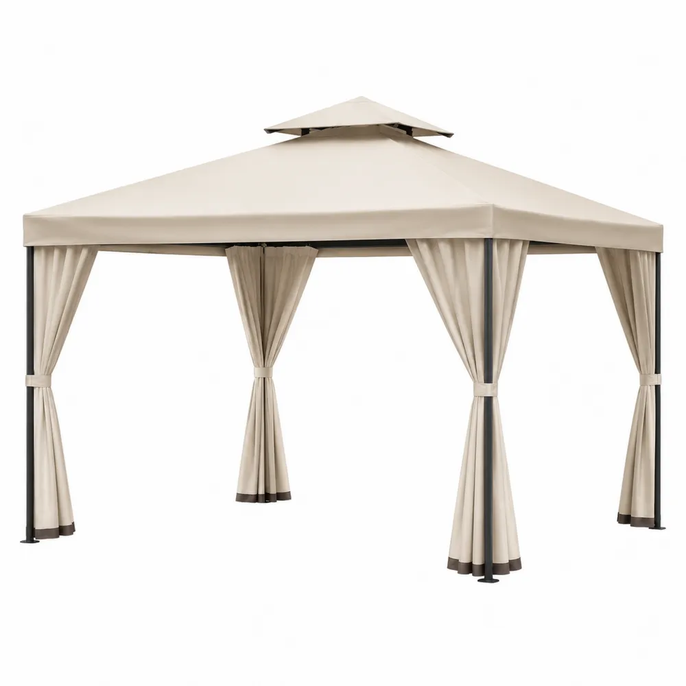 Tonnelle de jardin en acier avec toile polyester beige 3x3m-Solvatrinela