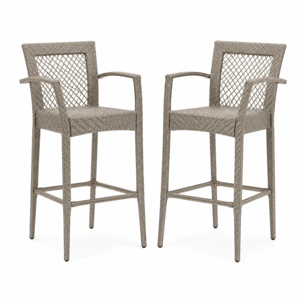 Ensemble de 2 tabourets de bar en métal et résine avec accoudoirs-Solvatrinela