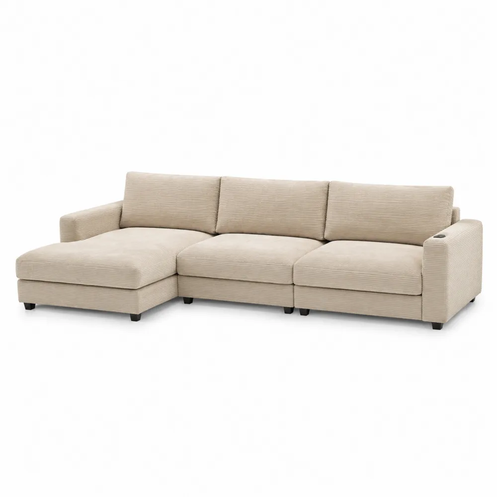 Canapé d'angle modulable en Bois et Tissu Beige-Solvatrinela