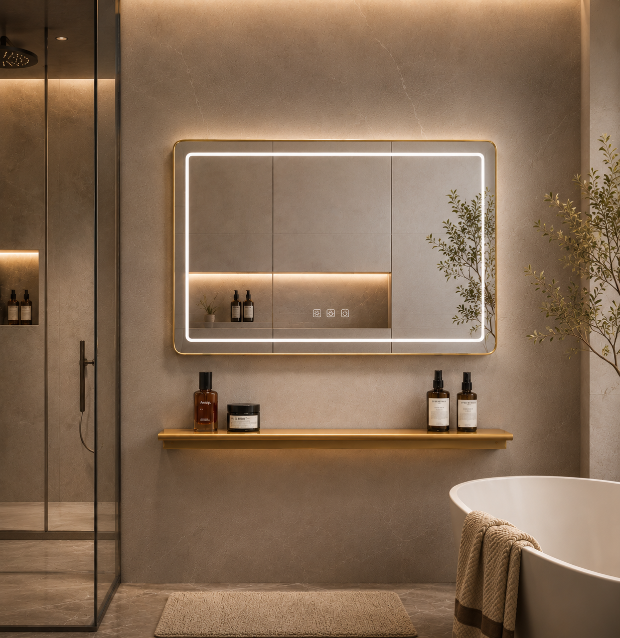 Smart bathroom mirror light with aluminum alloy frame and antifog feature