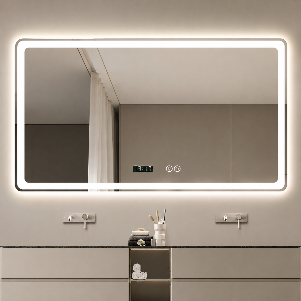  Smart Mirror with LED Lighting Anti-Fog Function 3Lighting Touch