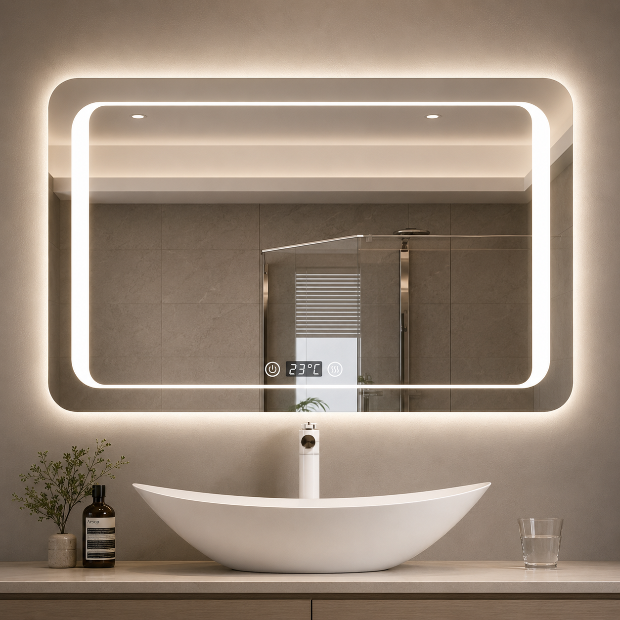 Multifunctional LED Smart Mirror with Anti-Fog Feature Customizable Size Rounded Corners