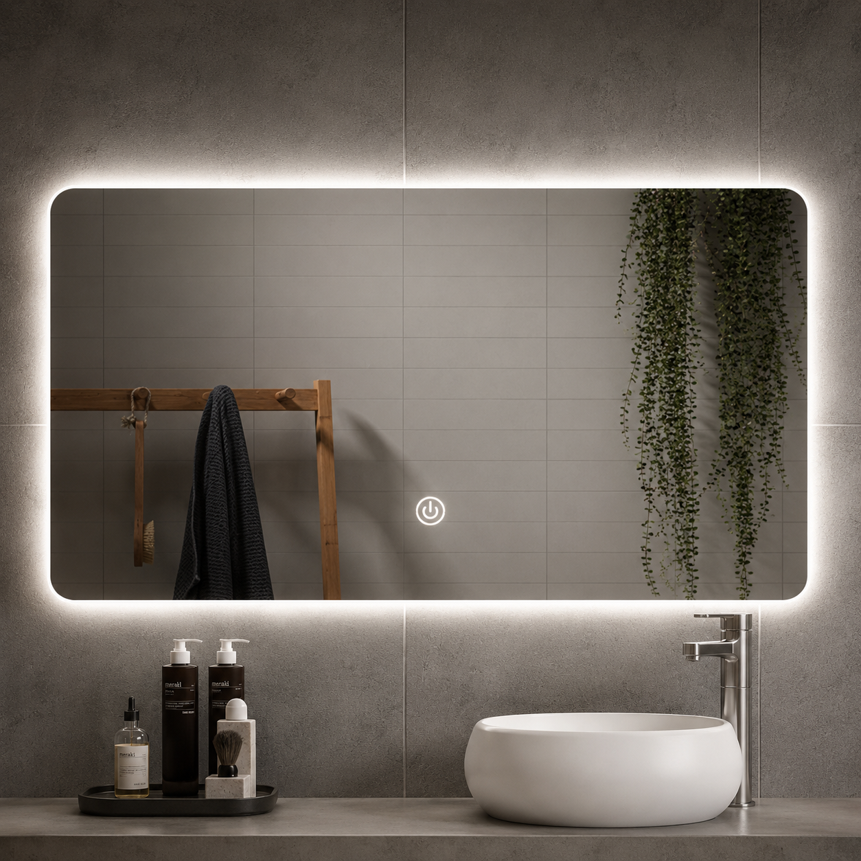 LED Smart Mirror with 3-Color Lighting and Multi-Function Sensors