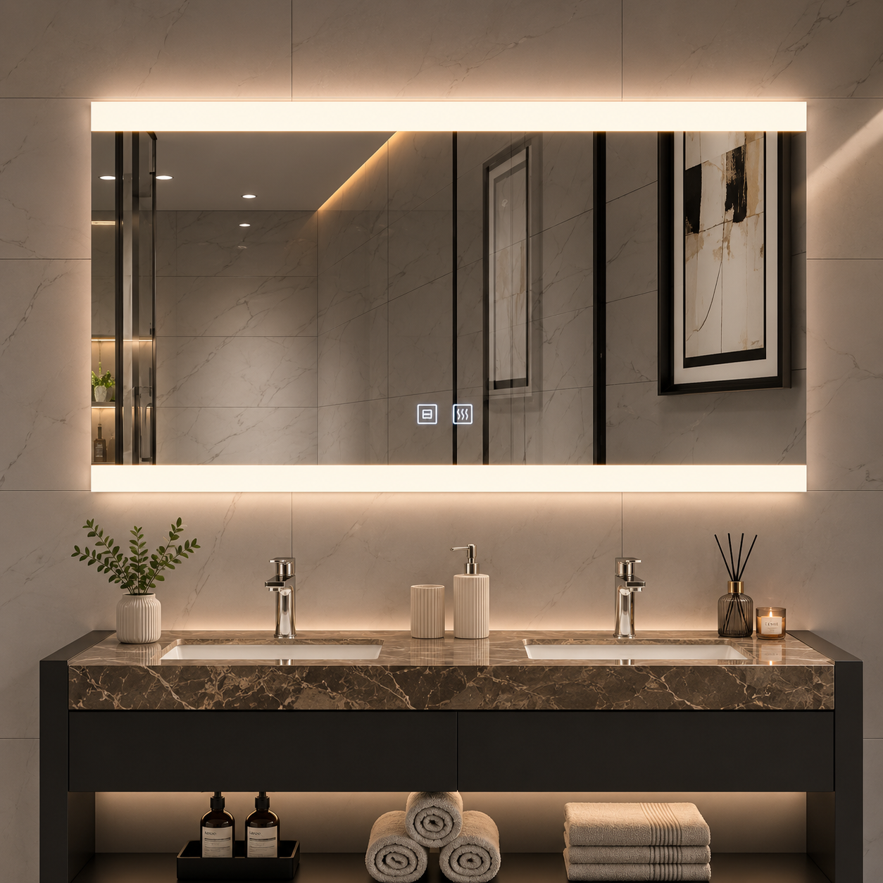 Smart Mirror with Backlit Multifunction Touchscreen