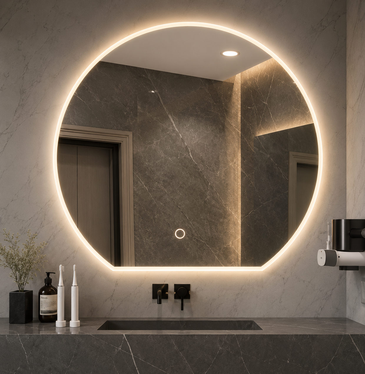 Smart Touch-Sensitive Multifunctional Lighted Mirror for Bathrooms and Bedrooms