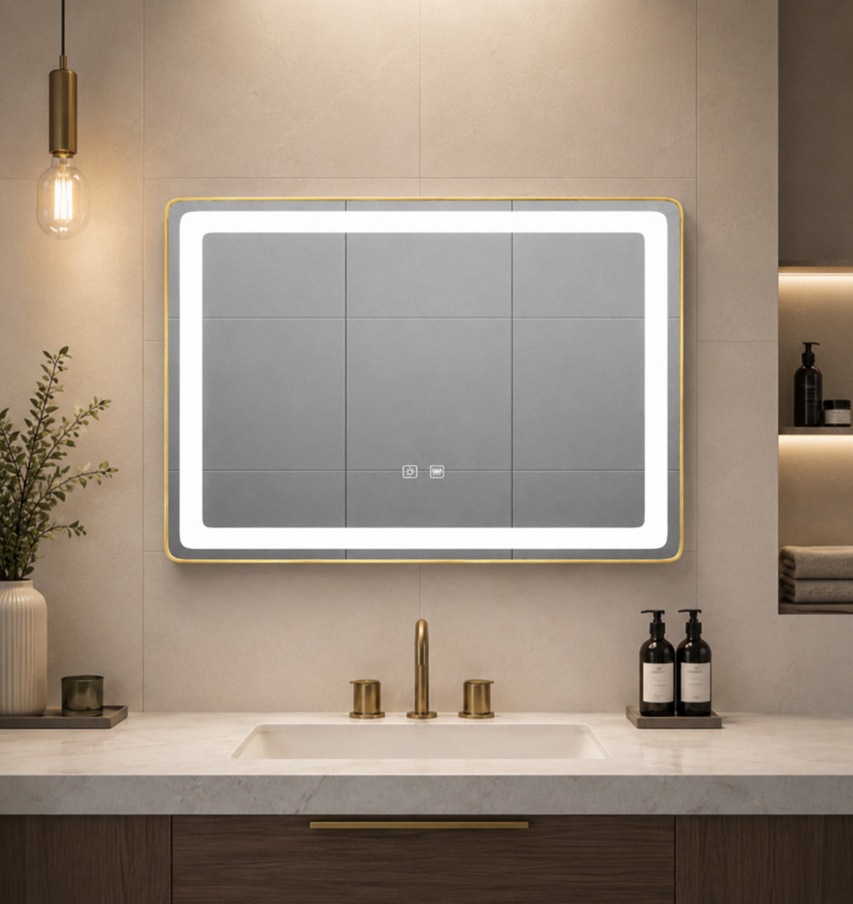 Smart bathroom mirror light with aluminum alloy frame and antifog feature