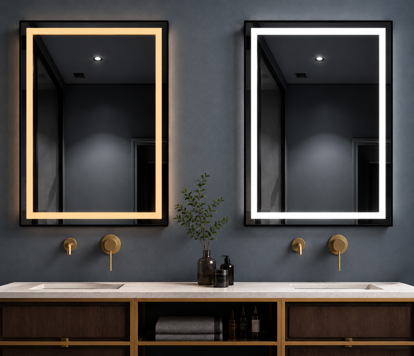 Bathroom Mirror with AluminumAlloy Frame3ColorTouchControlDefrost