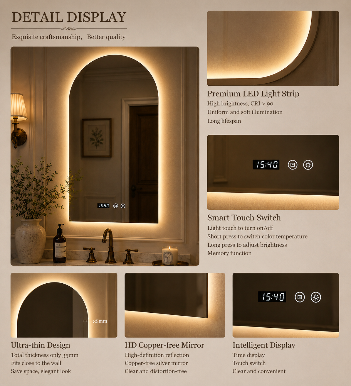 Smart Bathroom Mirror  LightMinimalist Custom Design