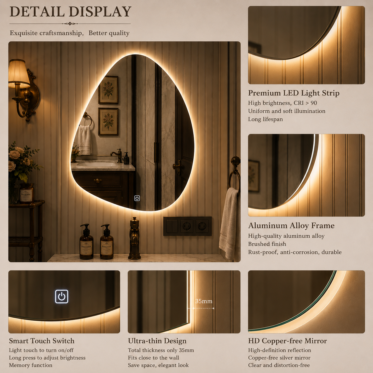 Customizable Smart Mirrors with Multiple Functions and Irregular Shapes