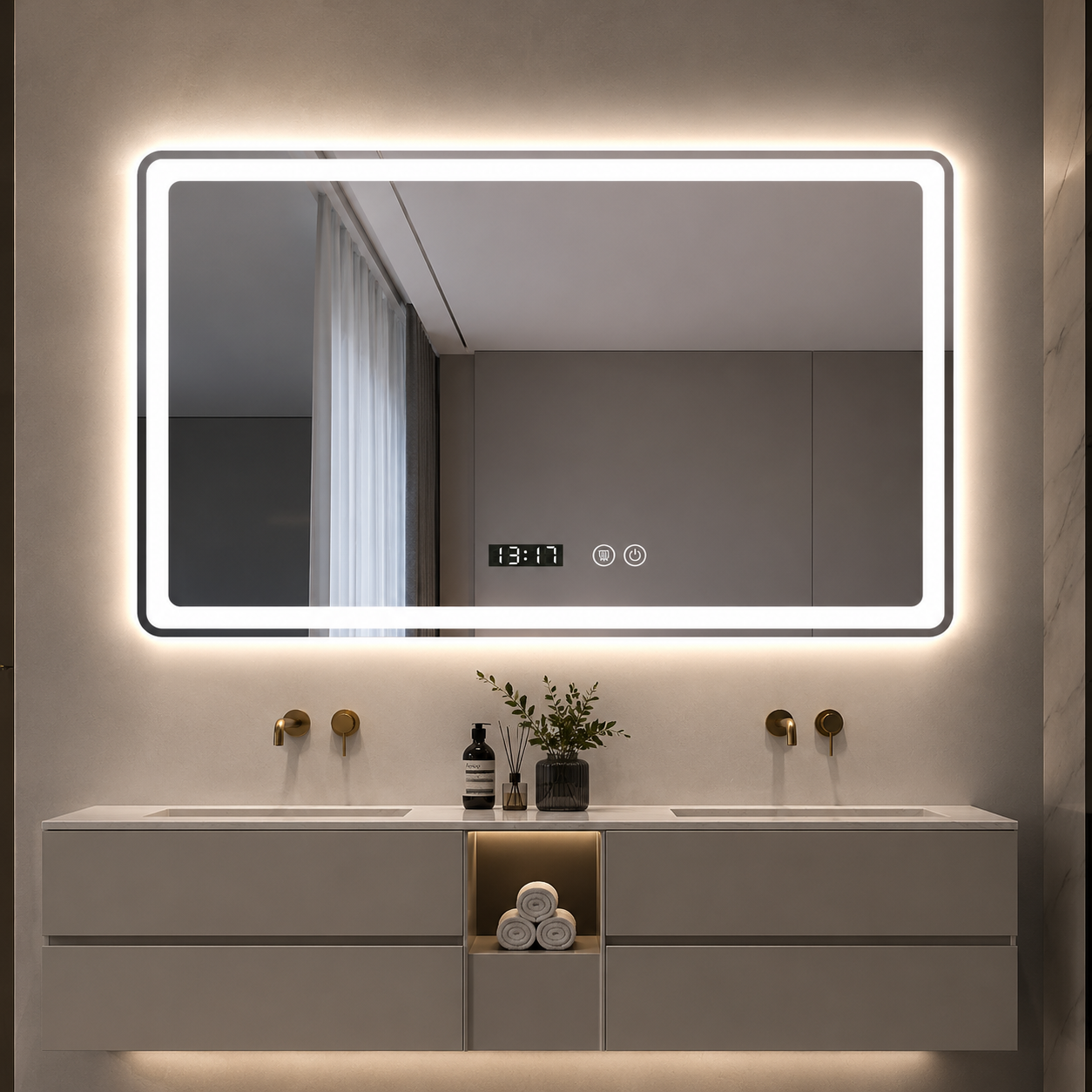 70 cm x 90 cm Smart Mirror with LED Lighting, Anti-Fog Function, and Three Lighting Modes Adjustable via Touch