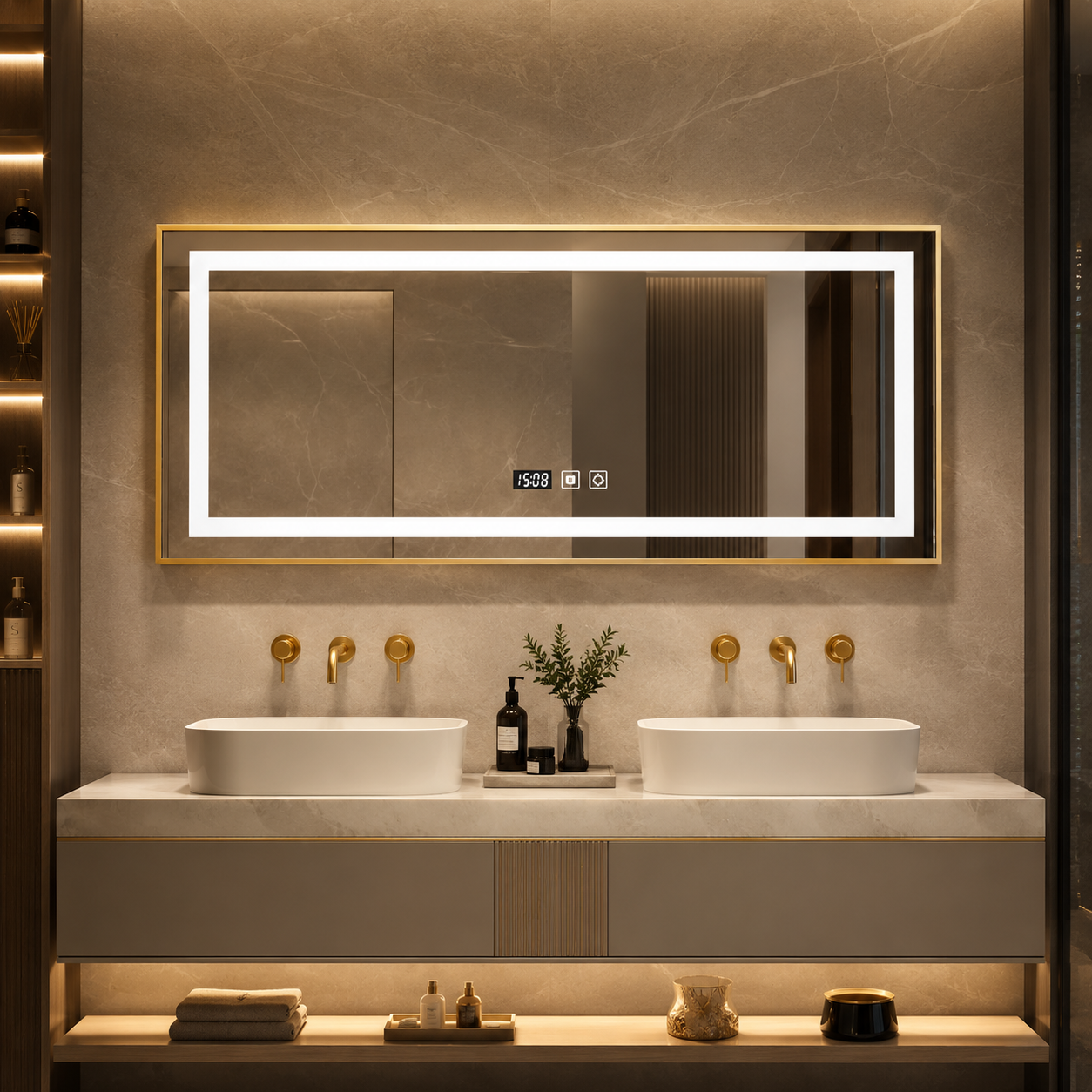 Custom LED Smart Bathroom Mirror with RightAngle Frame