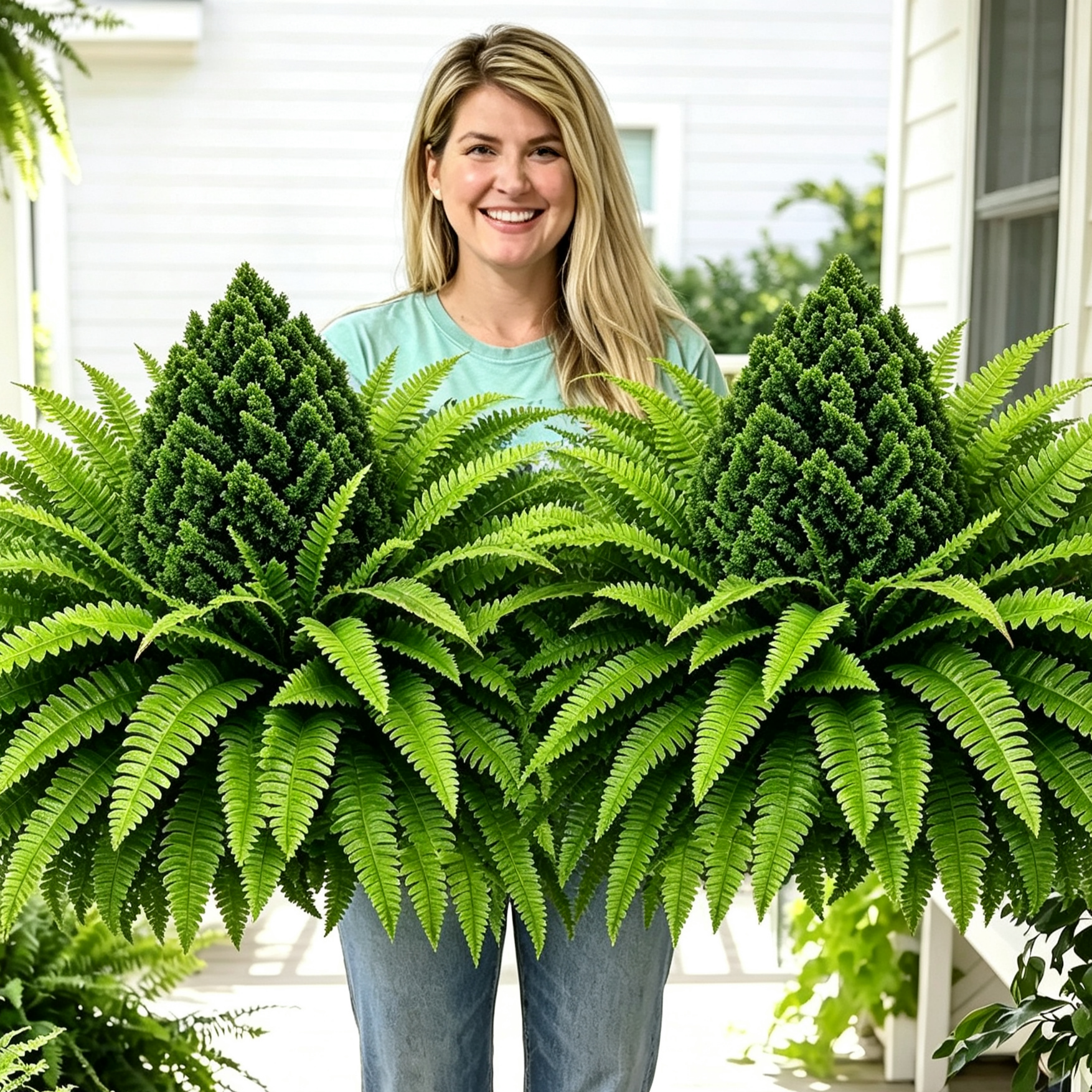 💥Last Day 70% OFF🌱 Lush Artificial UV Resistant Pine & Boston Fern Potted Plant