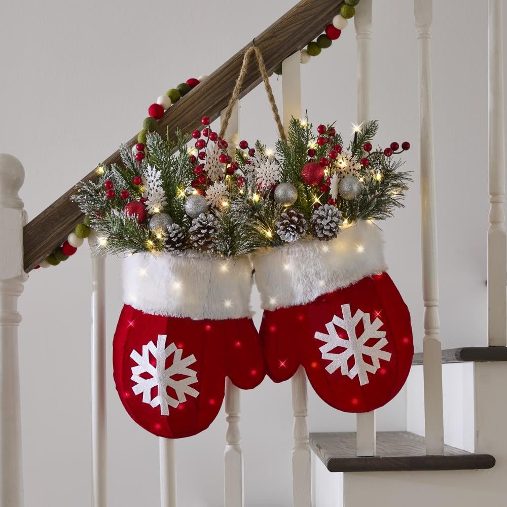 🎄Twinkling Christmas Mitten Wreath with LED Lights💐✨