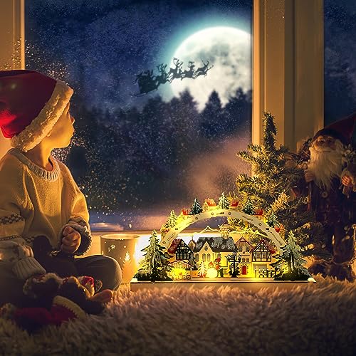 ✨Wooden Christmas Village Hut with LED Light Archway - Christmas Old Town. Suitable for holiday displays and desktop decoration🎄