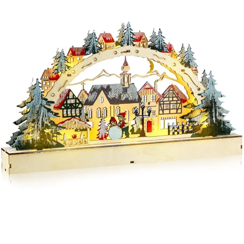 ✨Wooden Christmas Village Hut with LED Light Archway - Christmas Old Town. Suitable for holiday displays and desktop decoration🎄