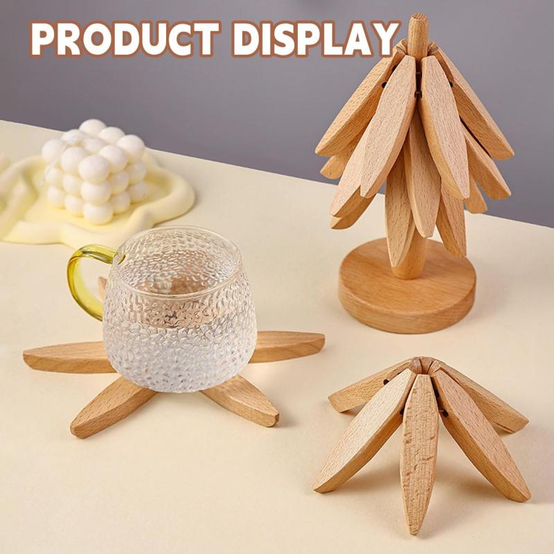 🔥Christmas Early Discount 60% Off✨Natural Tree Trivet Set - 4 Wooden Trivets & 1 Stand,Like a Christmas Tree🎄